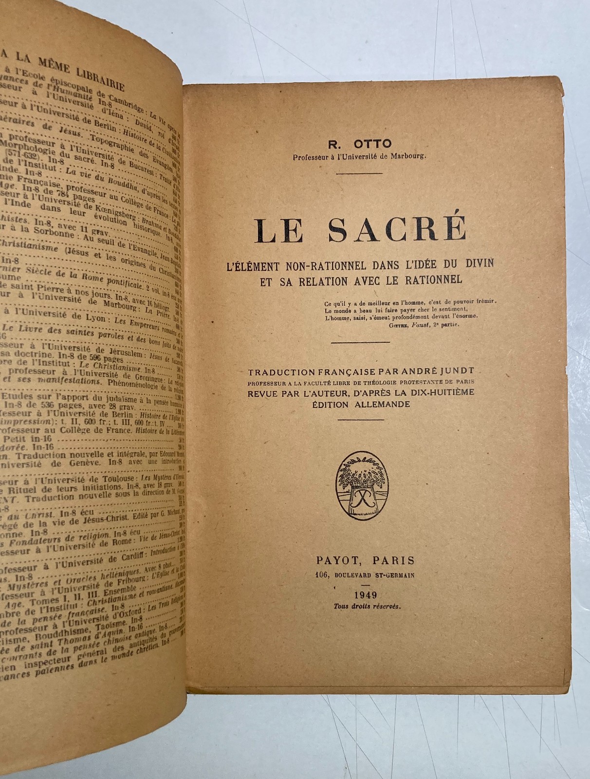 Teologia, Esoterismo, Sacro Razionale E Irrazionale   Rudolf Otto   1949