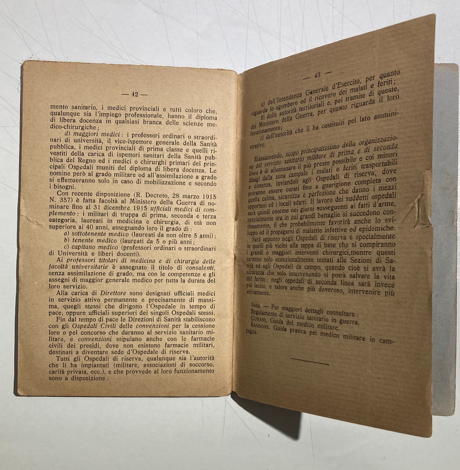 Medicina Militaria: Ospedalizzazione Militare In Guerra. Servizio Sanitario, 1915