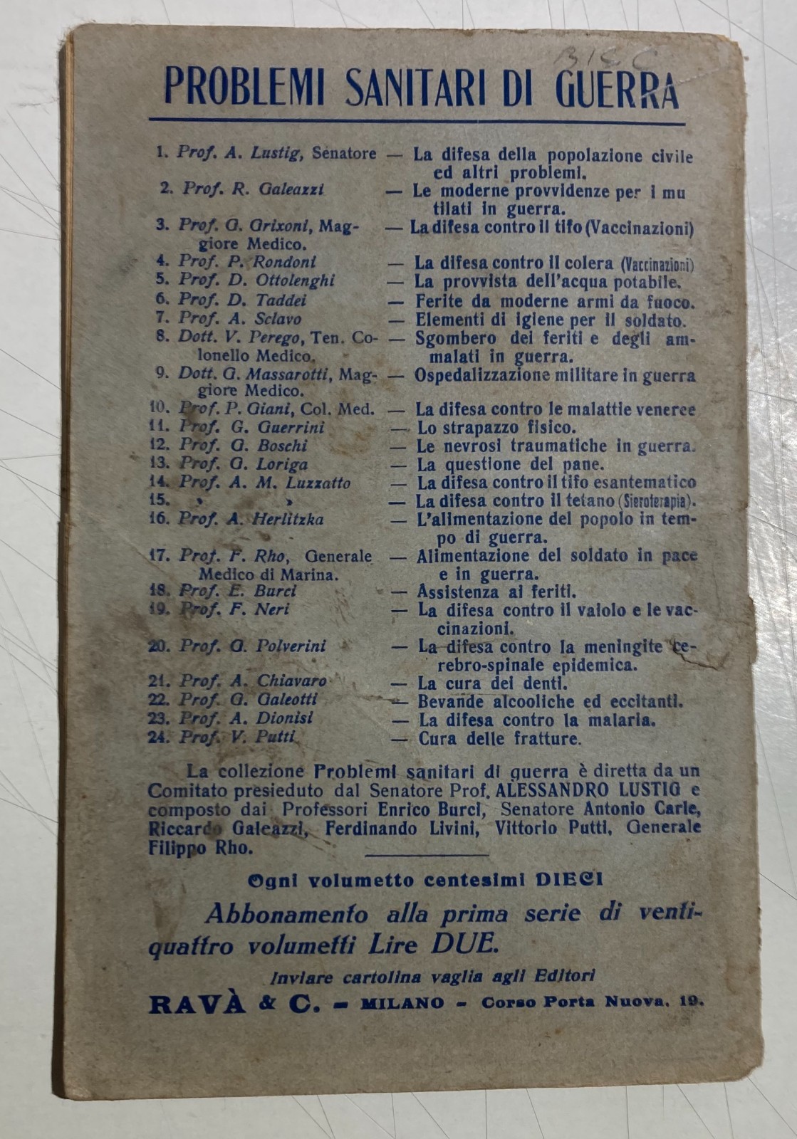 Medicina Militaria: Ospedalizzazione Militare In Guerra. Servizio Sanitario, 1915