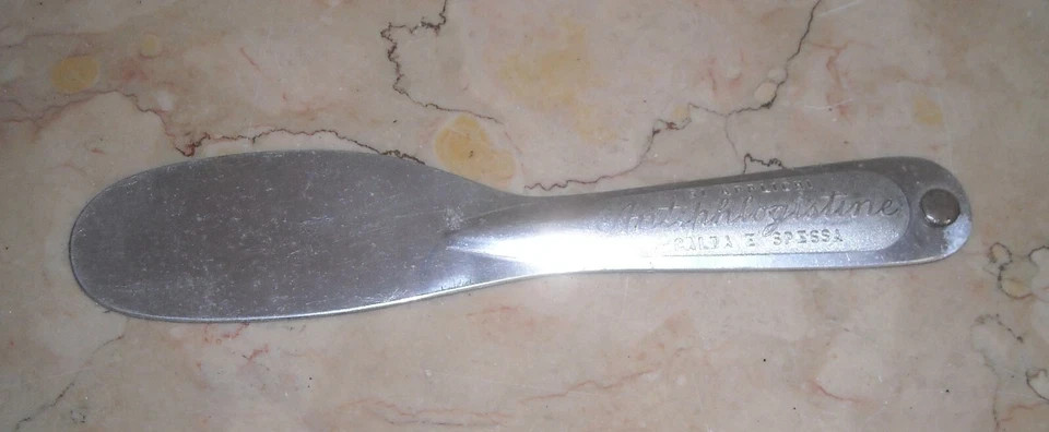 Medicina, Farmacia E Farmaceutica Antiphlogistine: Spatola Pubblicitaria d'Epoca In Metallo