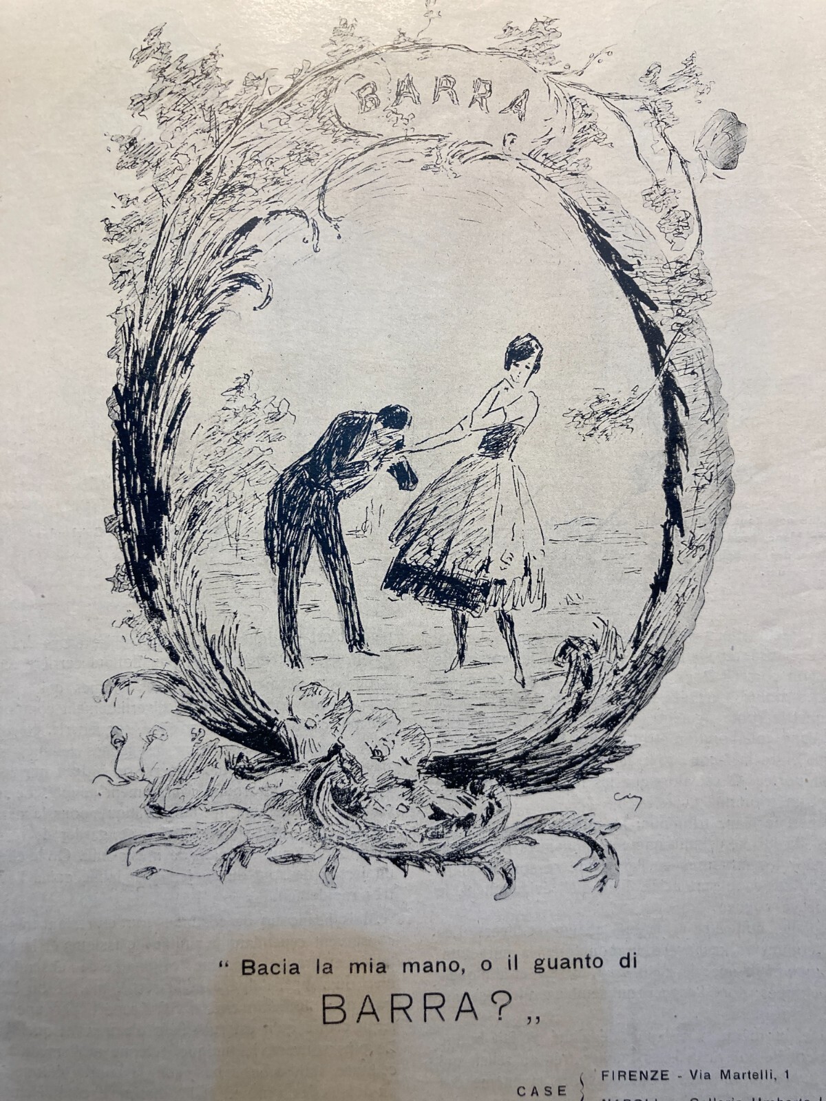Napoli, Moda Antica Pubblicitaria: Guanti E Guantaio Barra. Illustrazione d'Epoca