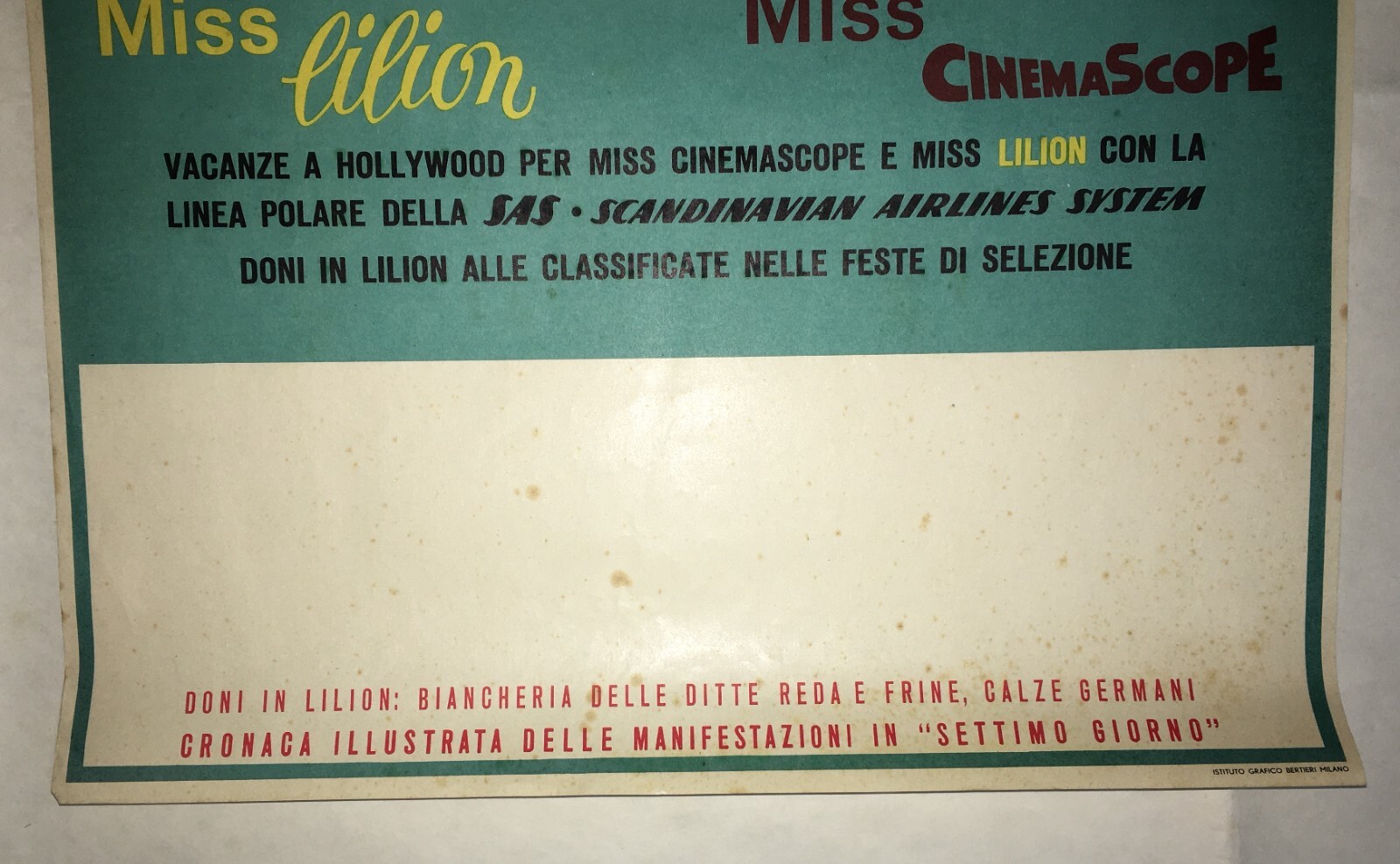 Cinema, Vacanze A Hollywood: Cinemascope, Snia Viscosa, Lilion. Locandina Pubblicitaria.