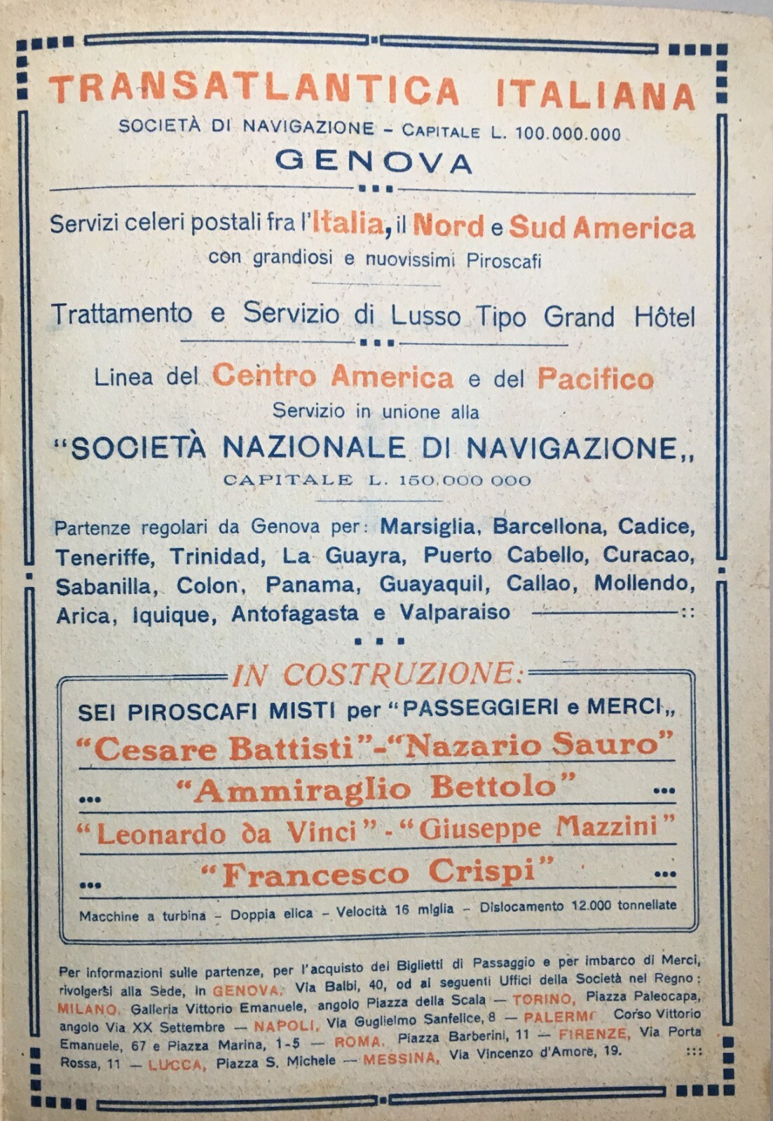 Motori, Elettricità E Candele Fert (Milano). Grafiche Baroni E Transatlantica Italiana (Genova).