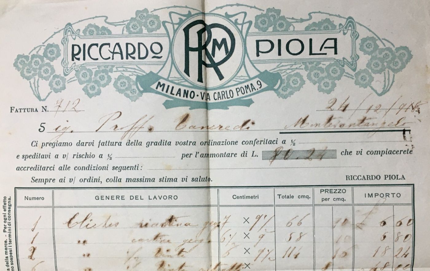 Tipografia, Stamperia E Cliché: Riccardo Piola, Milano. Pubblicitaria Per Giovanni Tancredi, Puglia