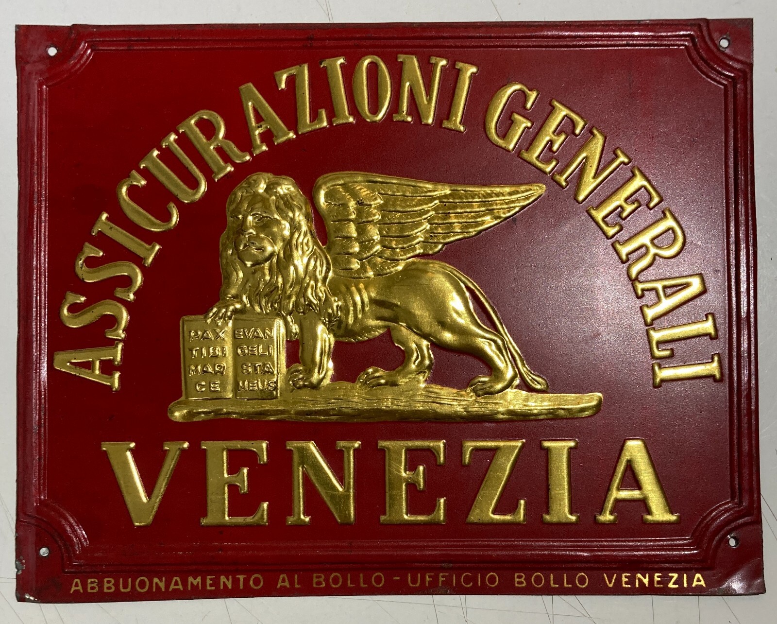 Assicurazioni Generali   Targa Pubblicitaria Da Collezione   Venezia   Leone Alato