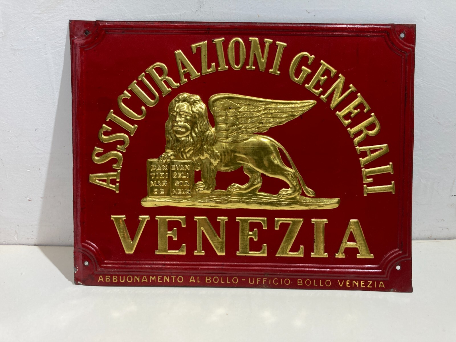 Assicurazioni Generali   Targa Pubblicitaria Da Collezione   Venezia   Leone Alato