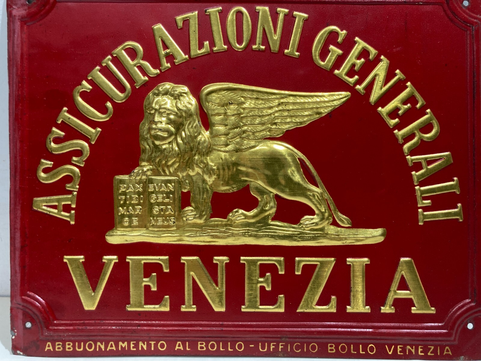 Assicurazioni Generali   Targa Pubblicitaria Da Collezione   Venezia   Leone Alato