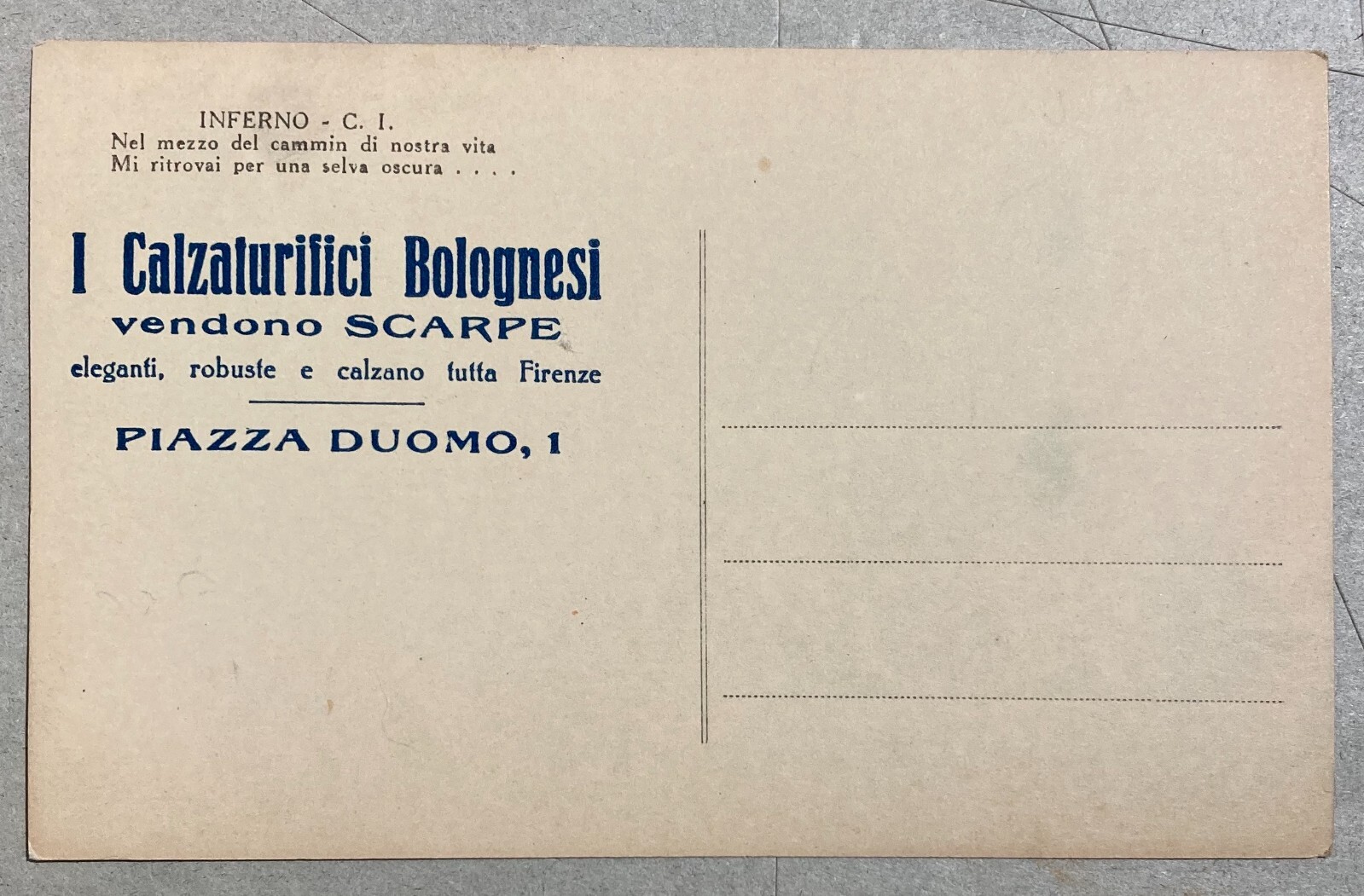 Bologna, Firenze. Antica Cartolina Pubblicitaria Per Scarpe Dei Calzaturifici Bolognesi