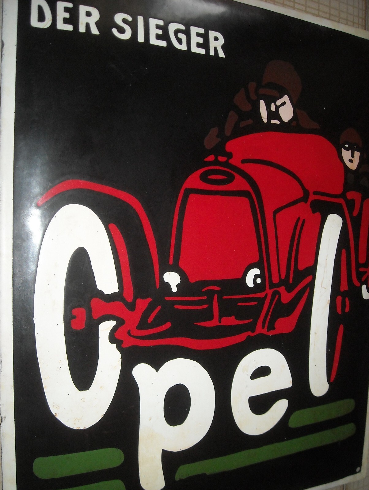 Der Sieger Opel: Targa Pubblicitaria d'Epoca In Latta Smaltata