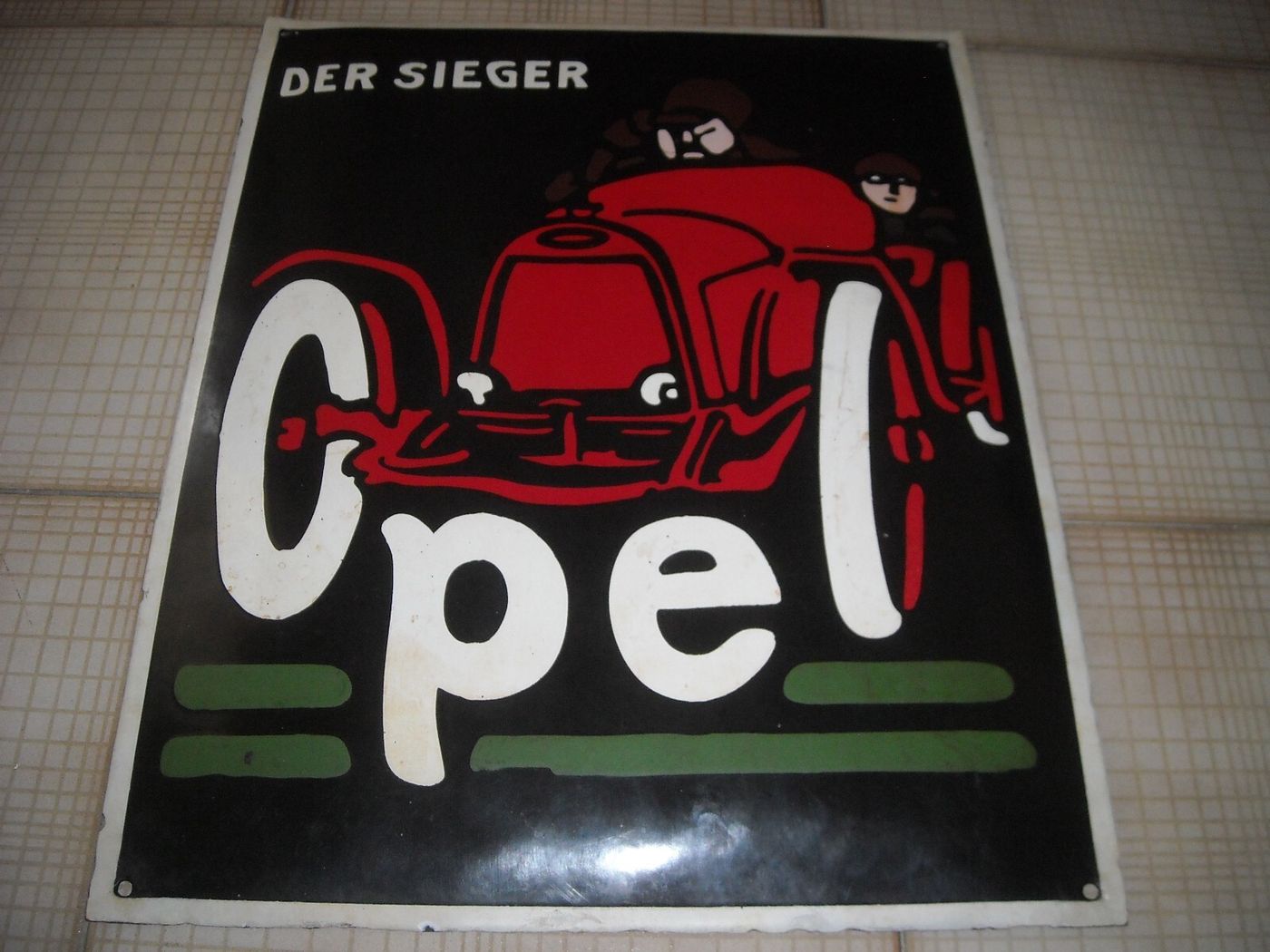 Der Sieger Opel: Targa Pubblicitaria d'Epoca In Latta Smaltata