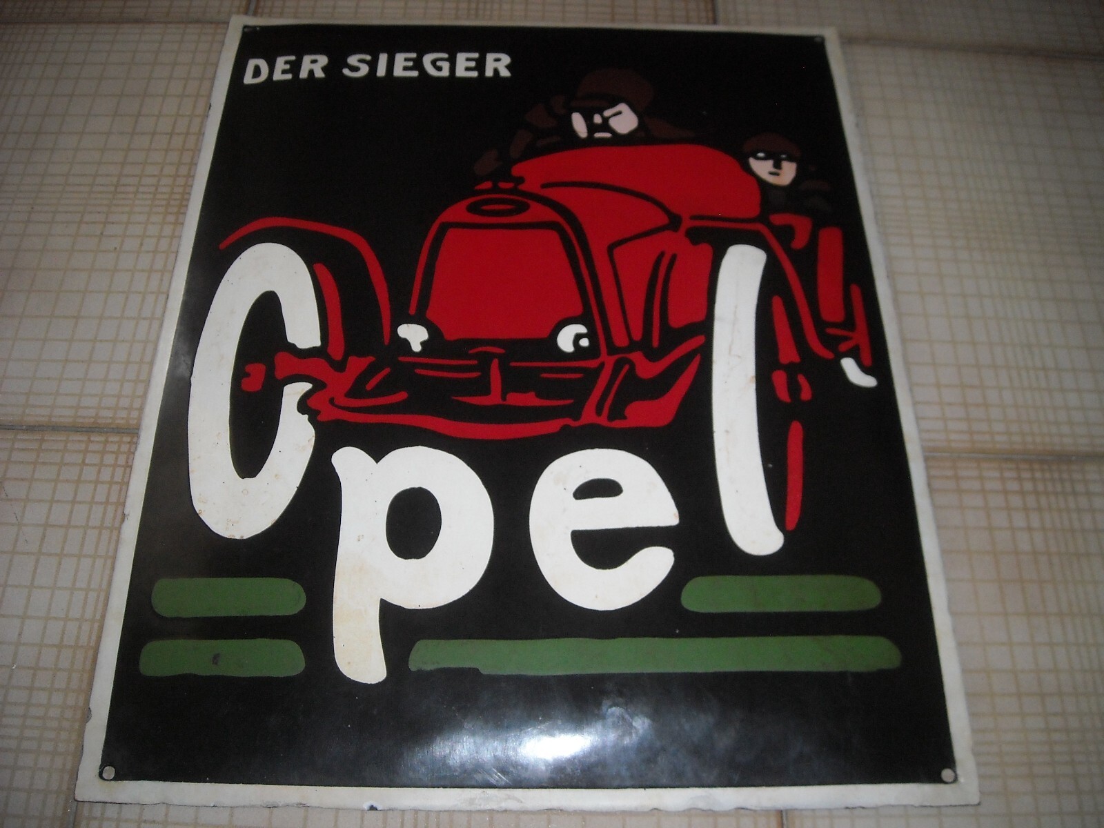 Der Sieger Opel: Targa Pubblicitaria d'Epoca In Latta Smaltata