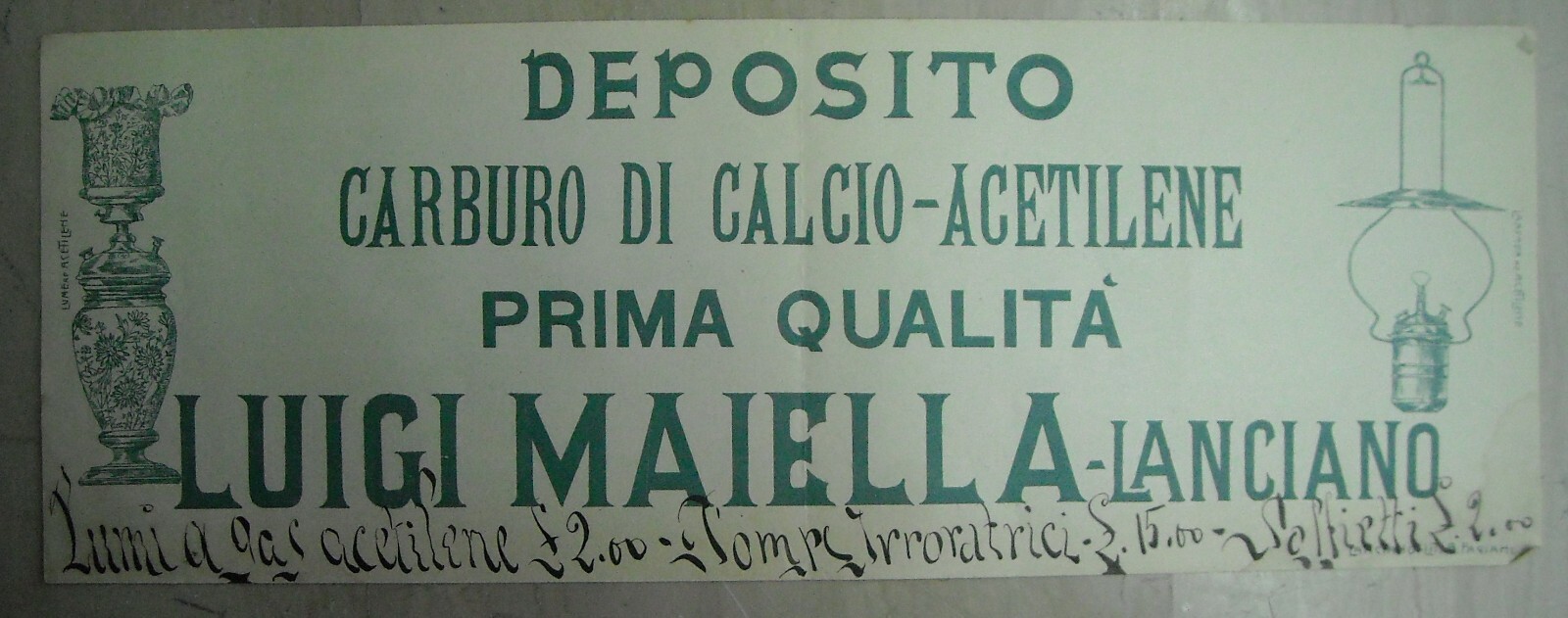 Abruzzo, Lanciano: Illuminazione, Lumi E Lampade Ad Acetilene. Antica E Rara Pubblicitaria