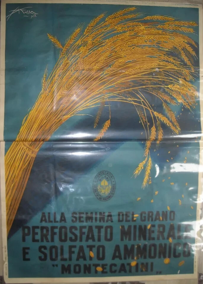 Agricoltura E Industria Chimica Montecatini: Manifesto Pubblicitario Per La Semina Del Grano Di Aldo Mazza, 1928