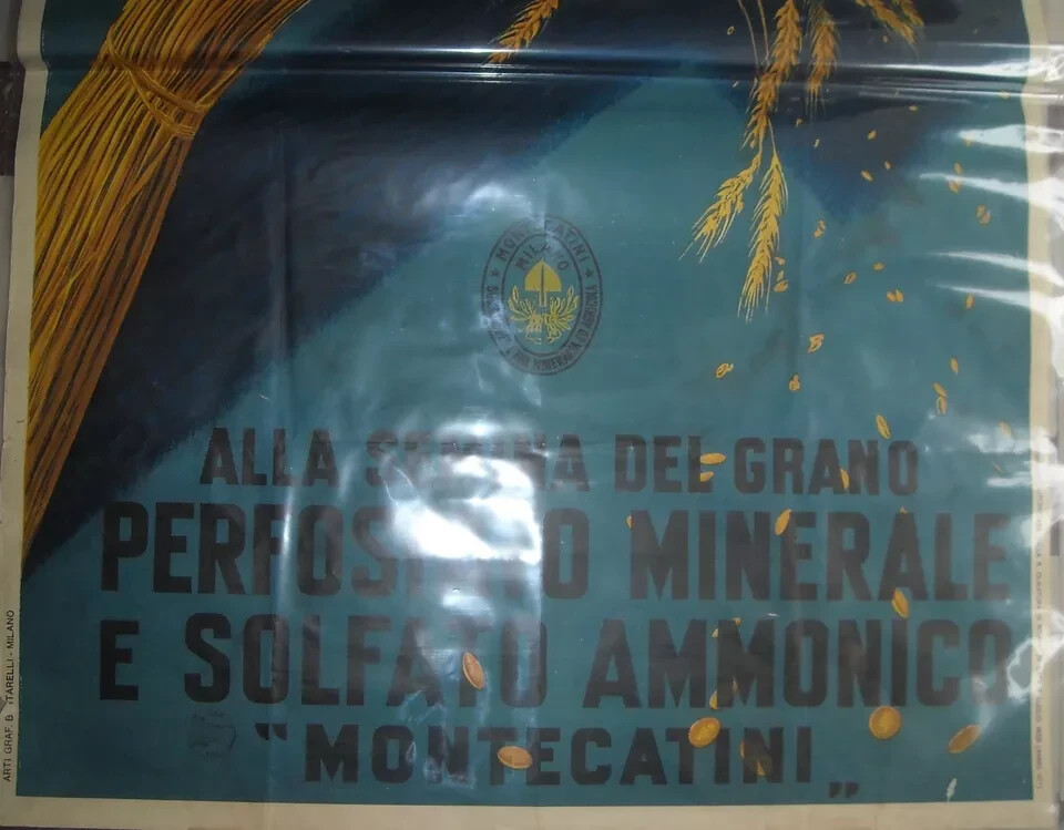 Agricoltura E Industria Chimica Montecatini: Manifesto Pubblicitario Per La Semina Del Grano Di Aldo Mazza, 1928