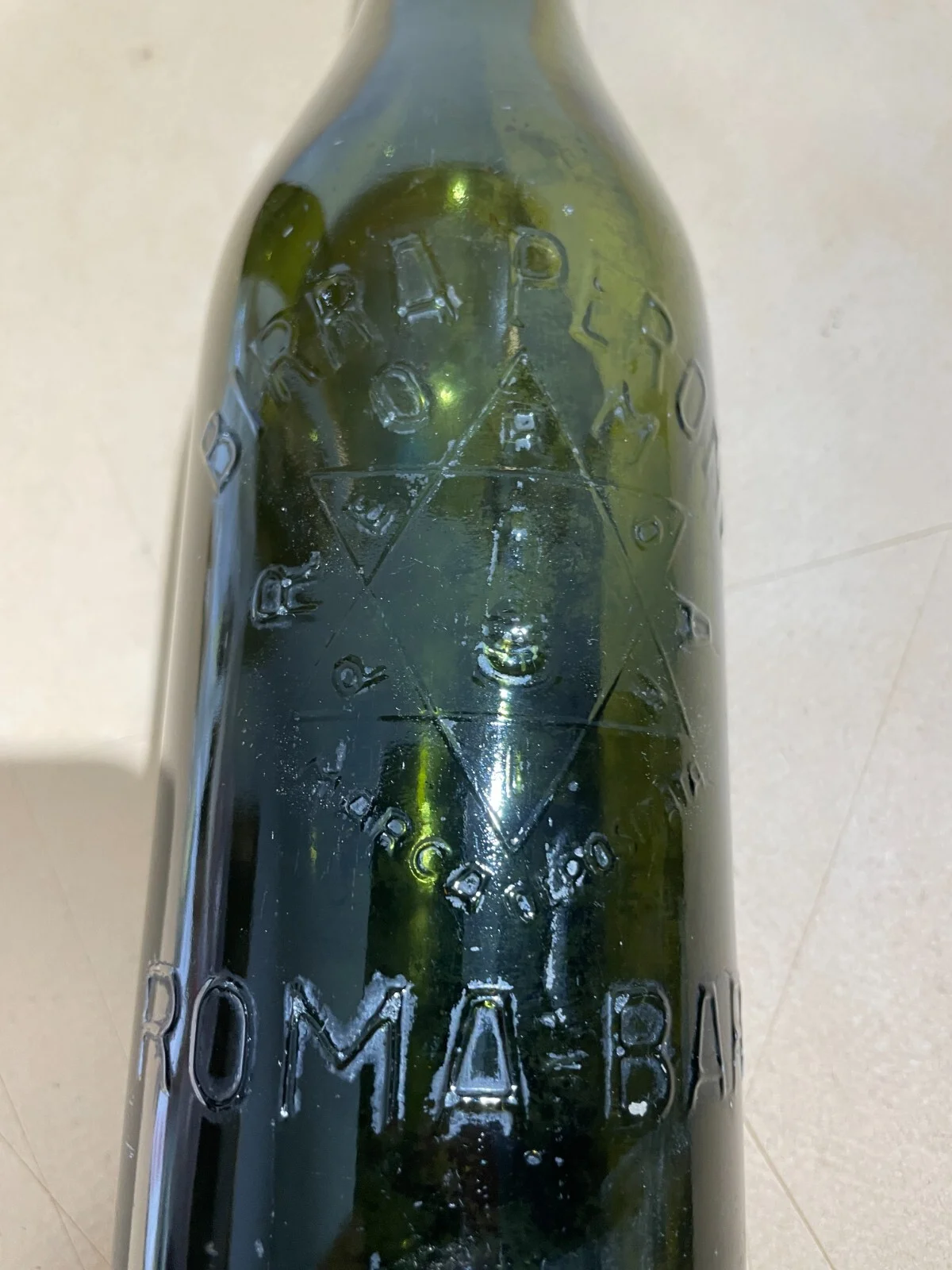 Peroni Beer Advertising Bottle, Green Glass with Porcelain Stopper, Rome Bari