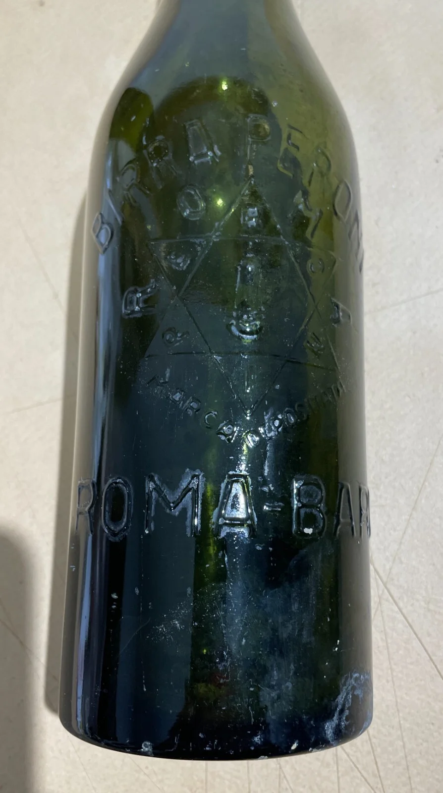 Peroni Beer Advertising Bottle, Green Glass with Porcelain Stopper, Rome Bari