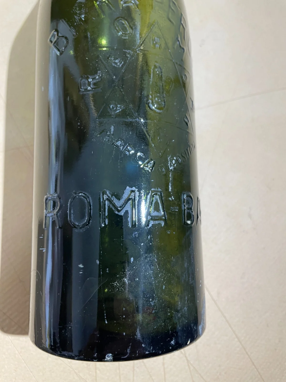 Peroni Beer Advertising Bottle, Green Glass with Porcelain Stopper, Rome Bari
