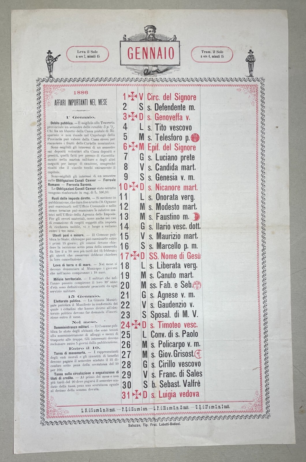 Piemonte, Cuneo, Saluzzo: Pubblicitaria Antica Tipografica, Lobetti Bodoni, 1885