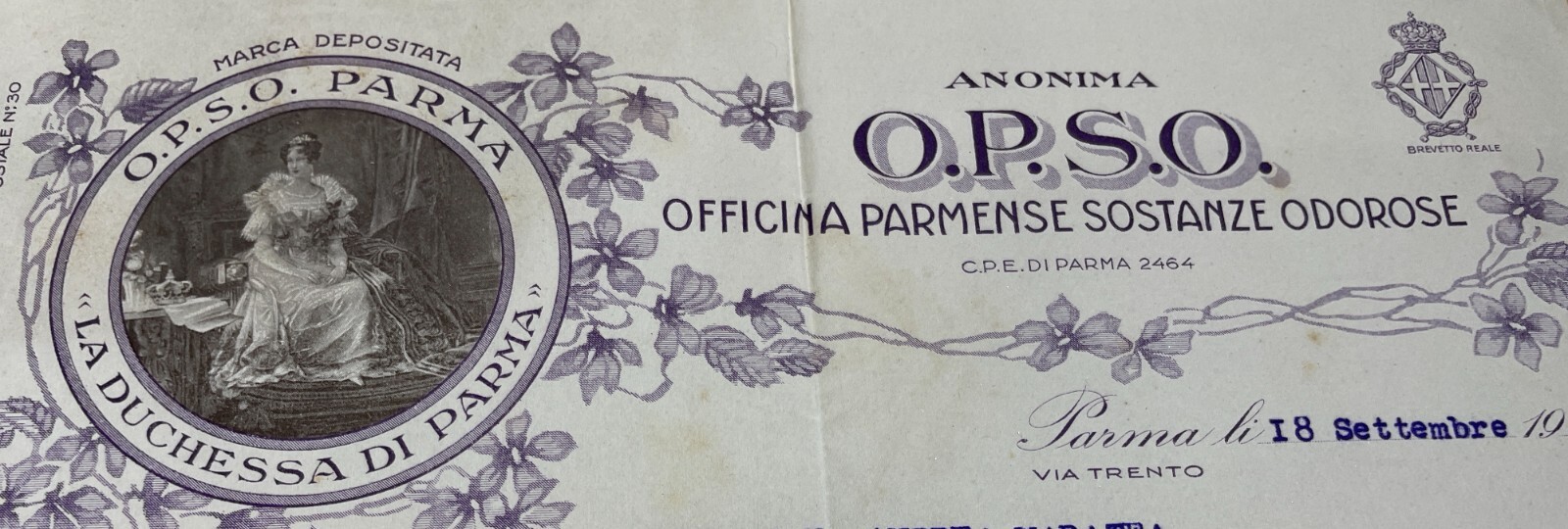 Parma   Profumi   Essenze Odorose   O.P.S.O.   Antica Pubblicitaria   Carta Intestata   Duchessa