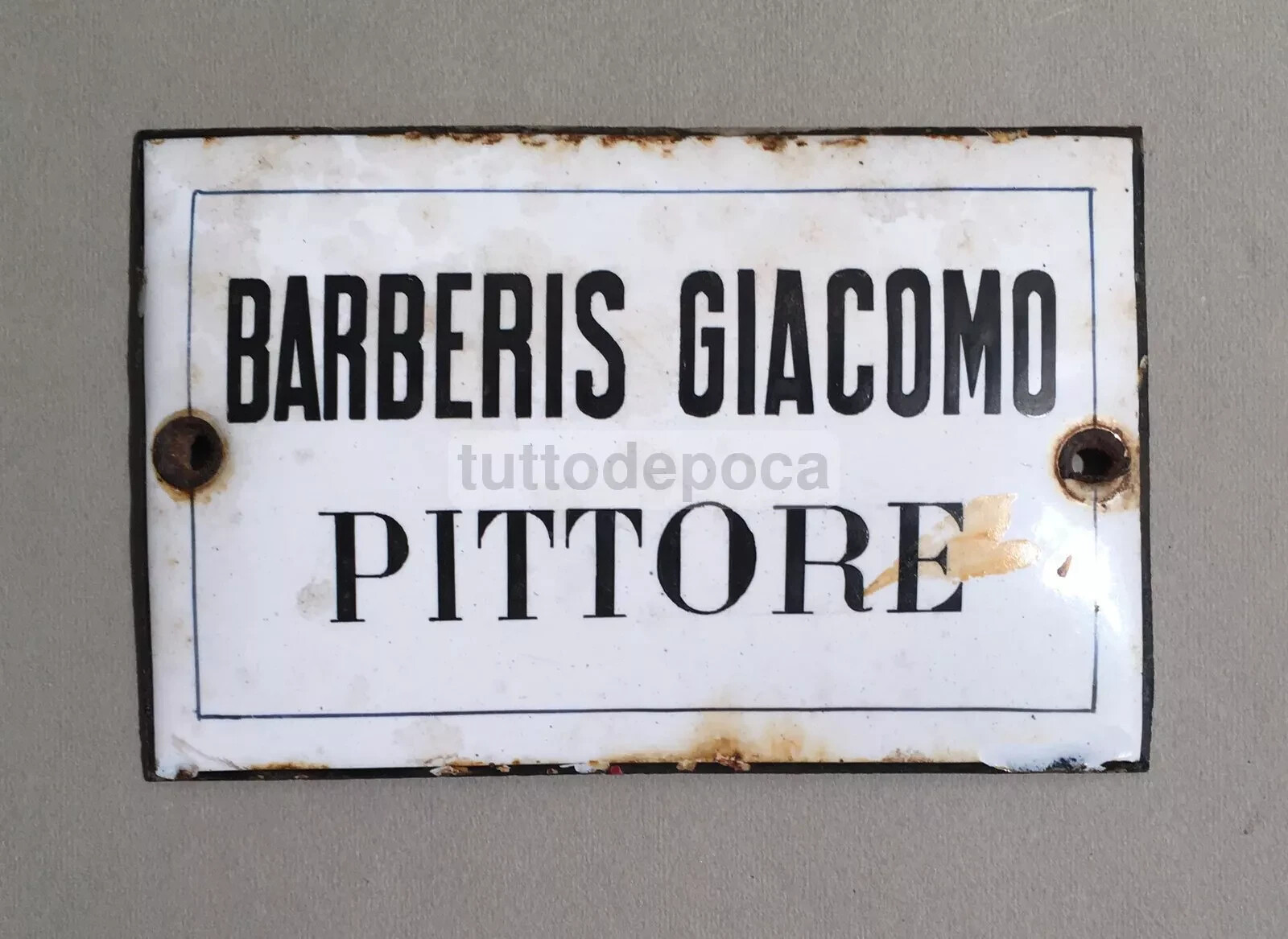 Arte: Pittore Giacomo Barberis   Targa Pubblicitaria In Latta Porcellanata