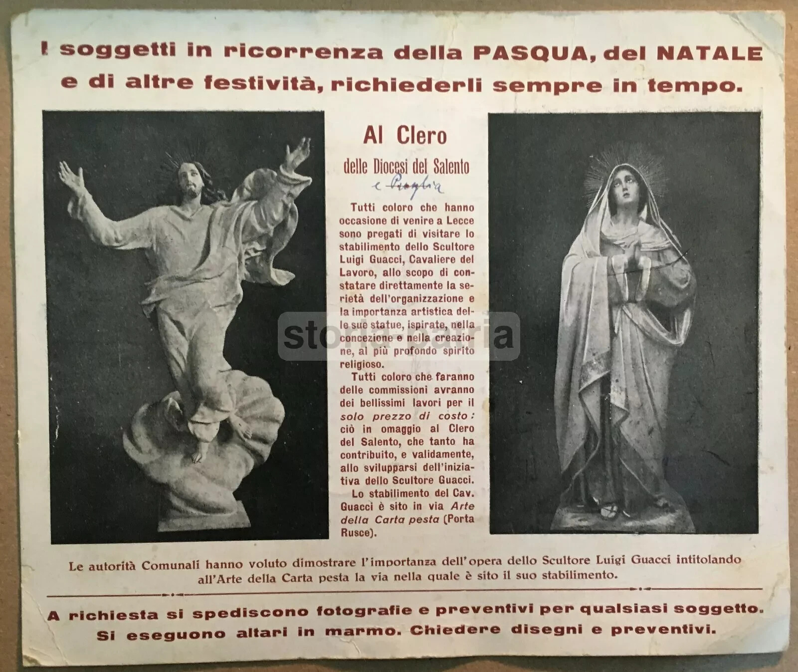 Arte Popolare Meridionale: Puglia, Salento, Lecce. Scultore Guacci, Cartapesta.
