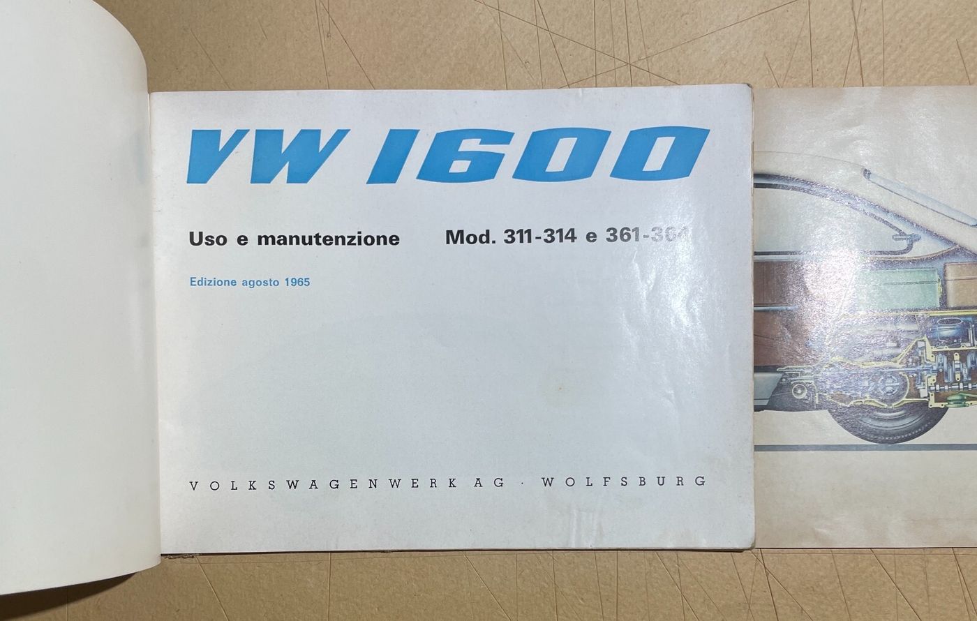 Libretto Uso E Manutenzione Volkswagen 1600, 1965