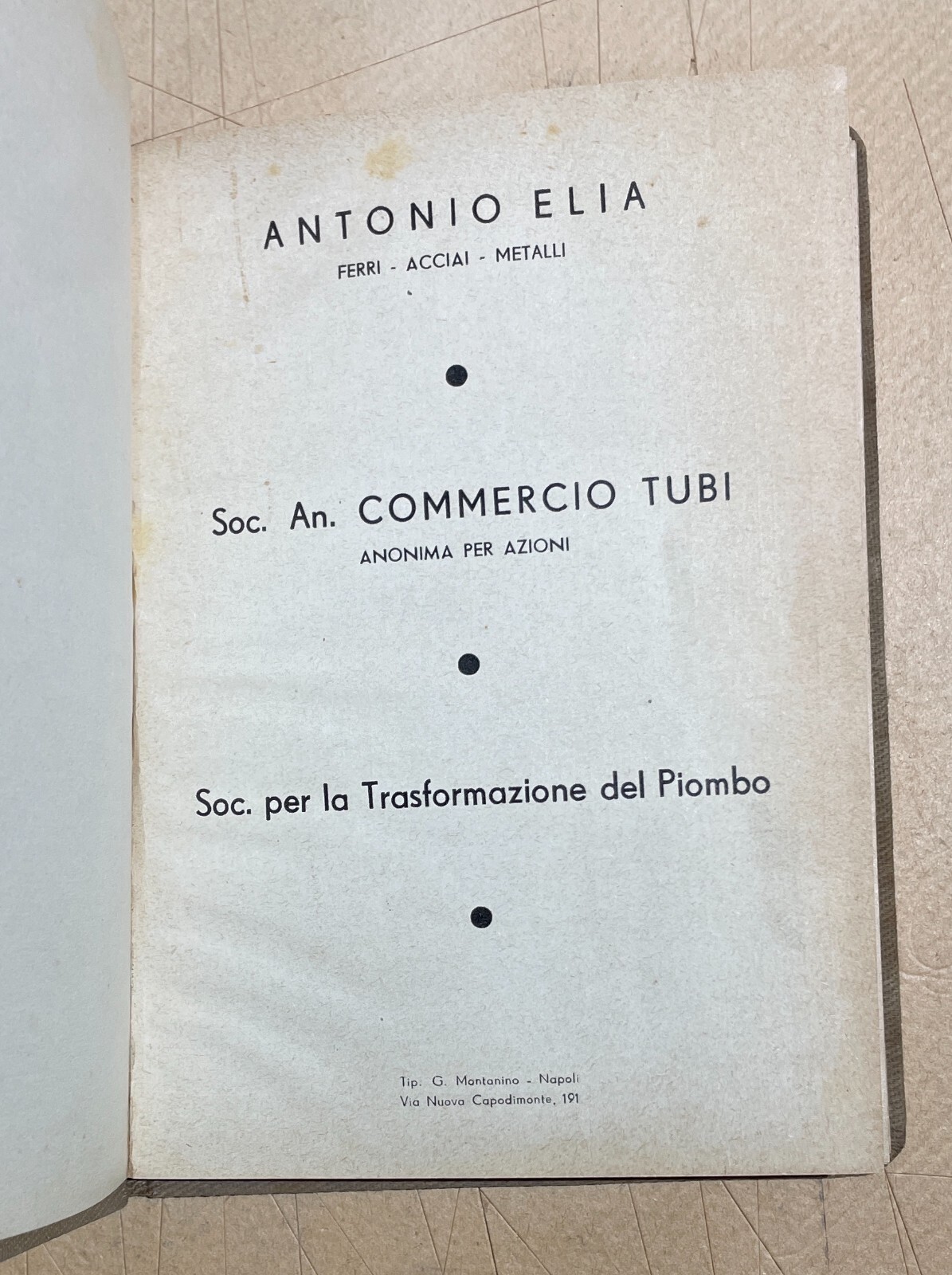 Tecnica, Edilizia, Materiale Da Costruzione: Ditta Elia, Tubi, Piombo   Napoli, 1938