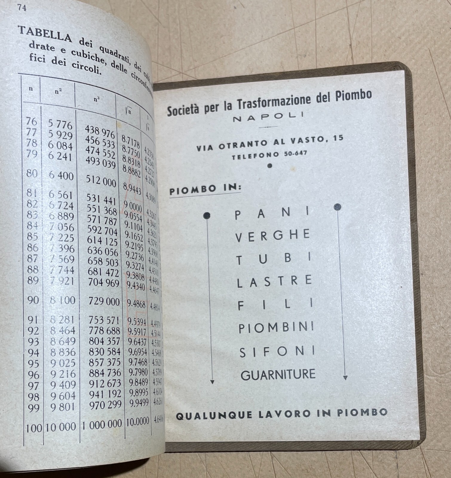 Tecnica, Edilizia, Materiale Da Costruzione: Ditta Elia, Tubi, Piombo   Napoli, 1938