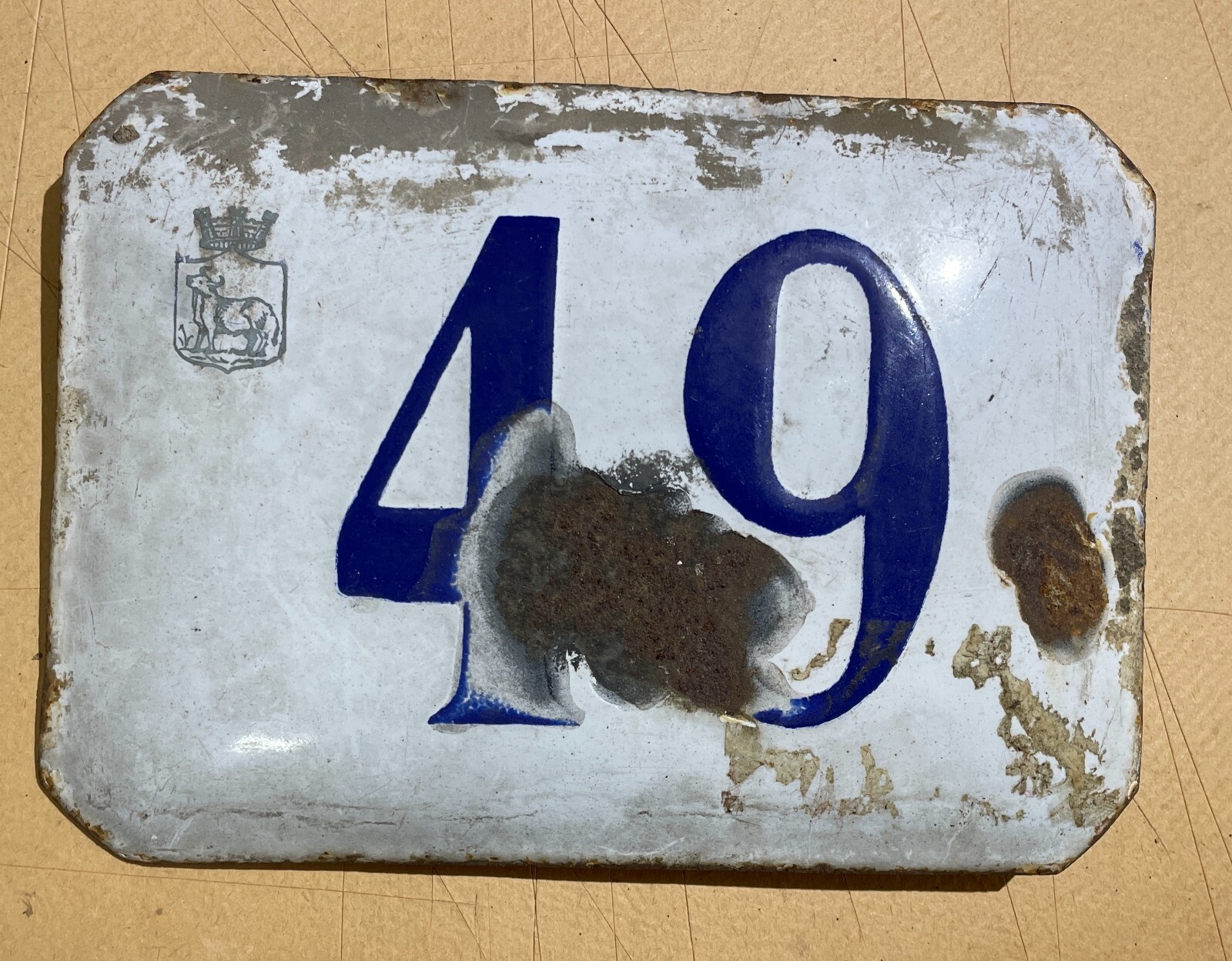 Antica Targa Numero Civico 49 In Metallo Porcellanato