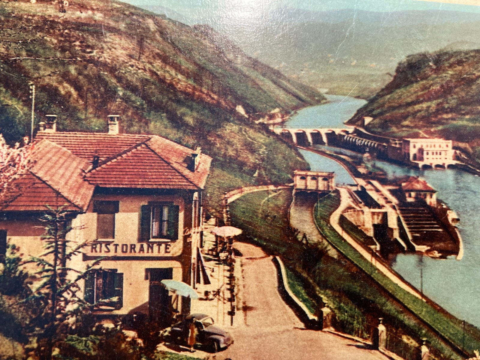 Paderno d'Adda: Cartolina Pubblicitaria Dell'Albergo Belvedere Con Veduta Del Ponte Sull'Adda