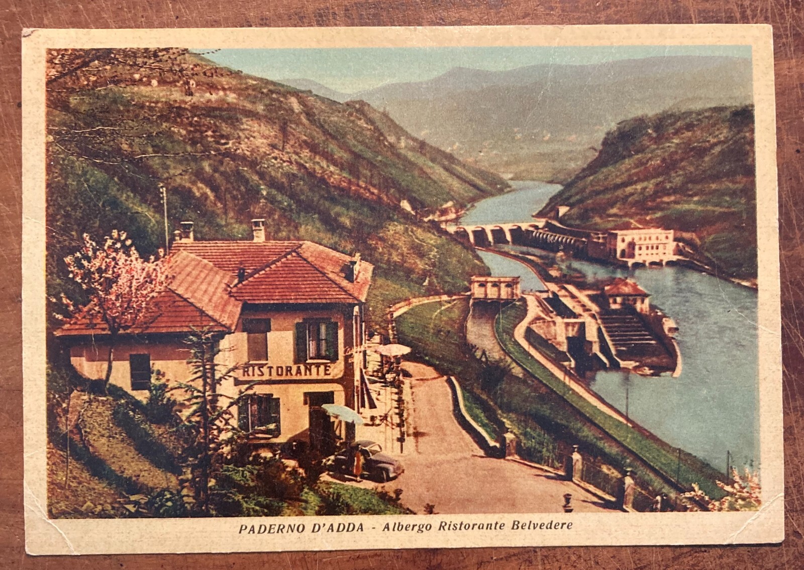 Paderno d'Adda: Cartolina Pubblicitaria Dell'Albergo Belvedere Con Veduta Del Ponte Sull'Adda