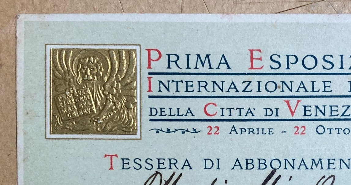 1895 Prima Esposizione Internazionale d'Arte Di Venezia: Tessera Di Abbonamento Anna Mutinelli