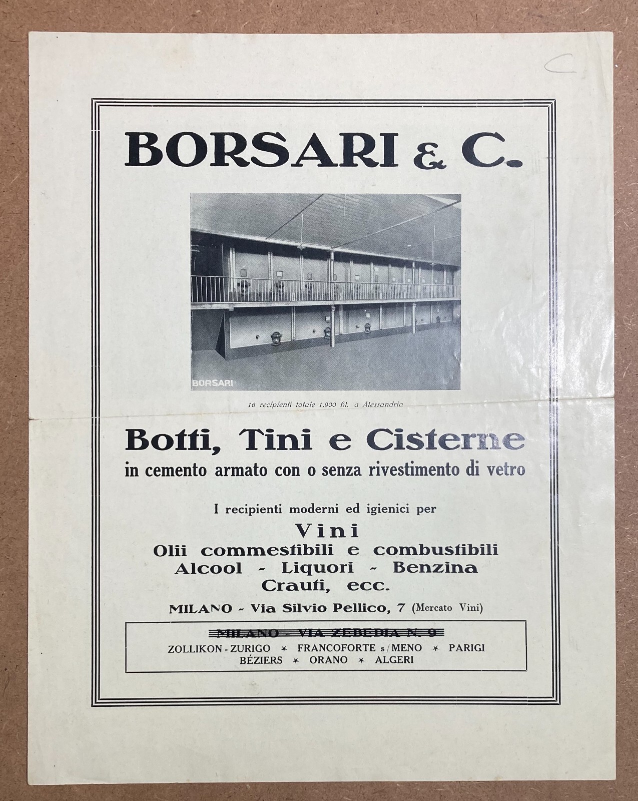 Borsari & C. Milano: Botti E Cisterne In Cemento Armato, Pieghevole Pubblicitario