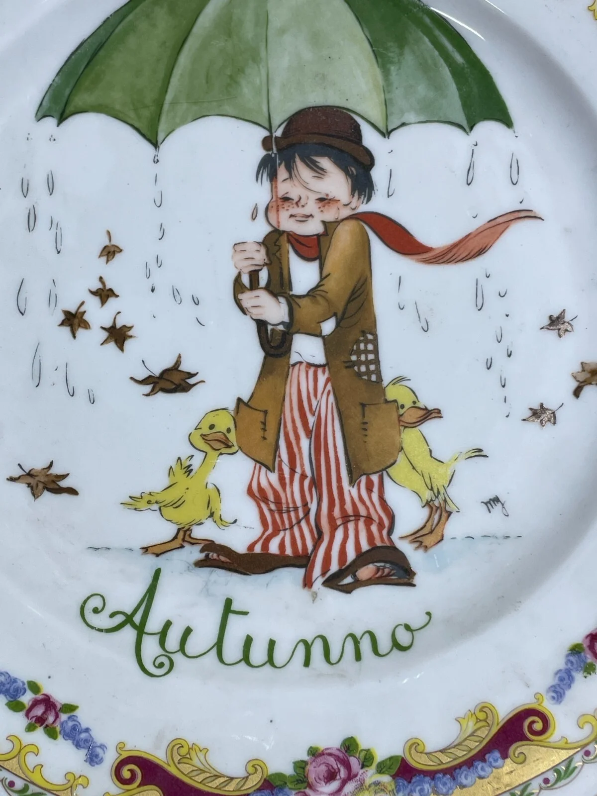 Allegory of Autumn: Comic-Style Plate with Floral Decorations and Gilding