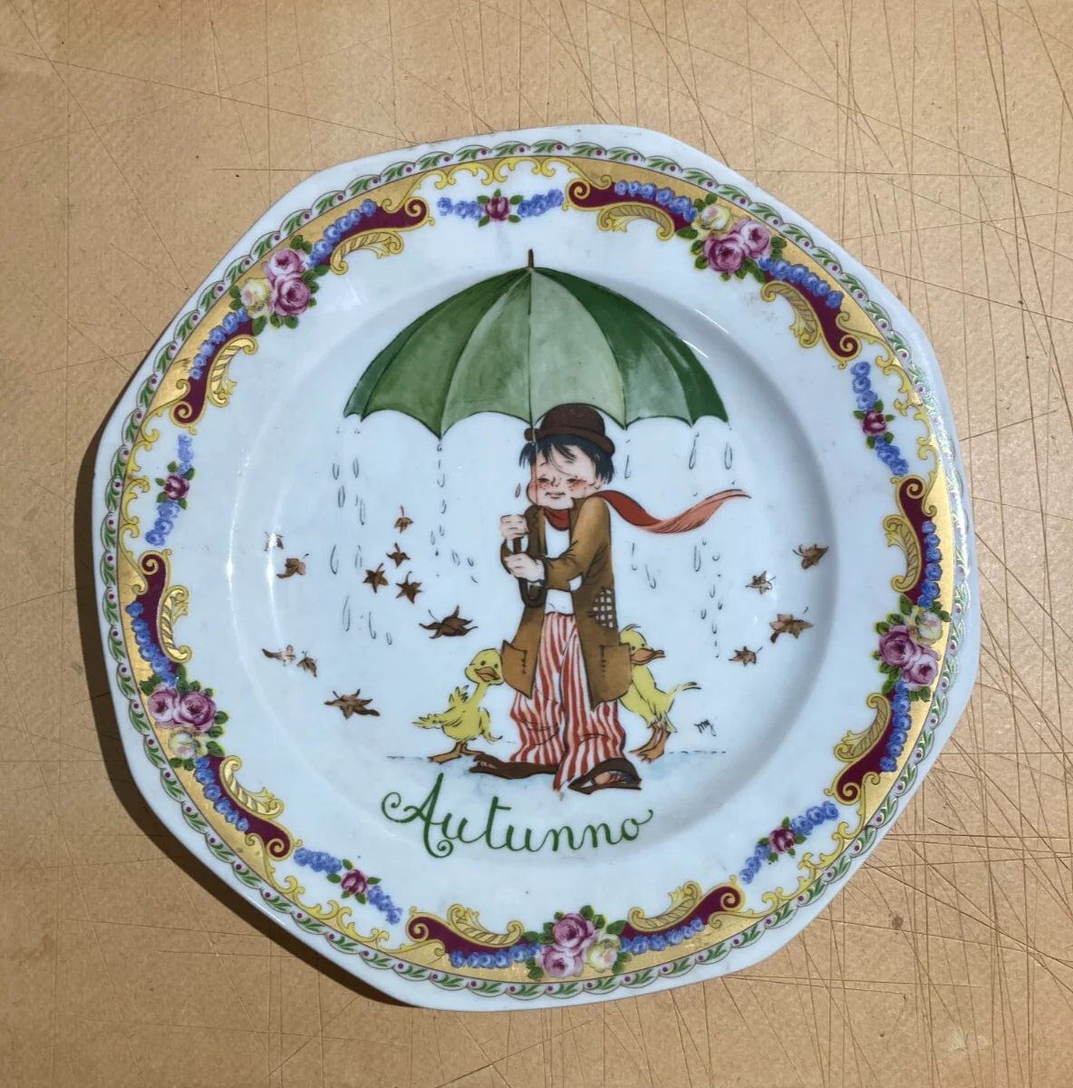 Allegory of Autumn: Comic-Style Plate with Floral Decorations and Gilding