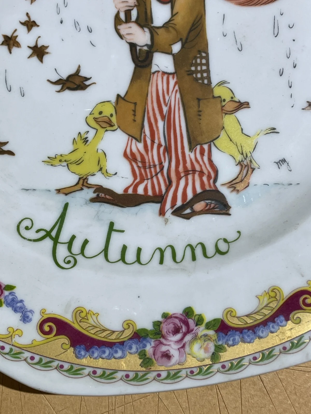 Allegory of Autumn: Comic-Style Plate with Floral Decorations and Gilding
