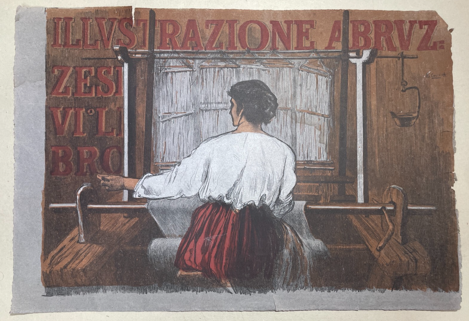 Abruzzo: Arte, Folklore, Antichi Mestieri. Tessitrice   Artista Basilio Cascella