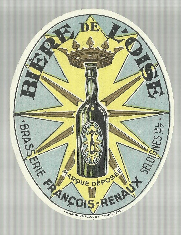 Francois Renaux: Biere De L'Oise Brasserie. Etichetta Araldica d'Epoca