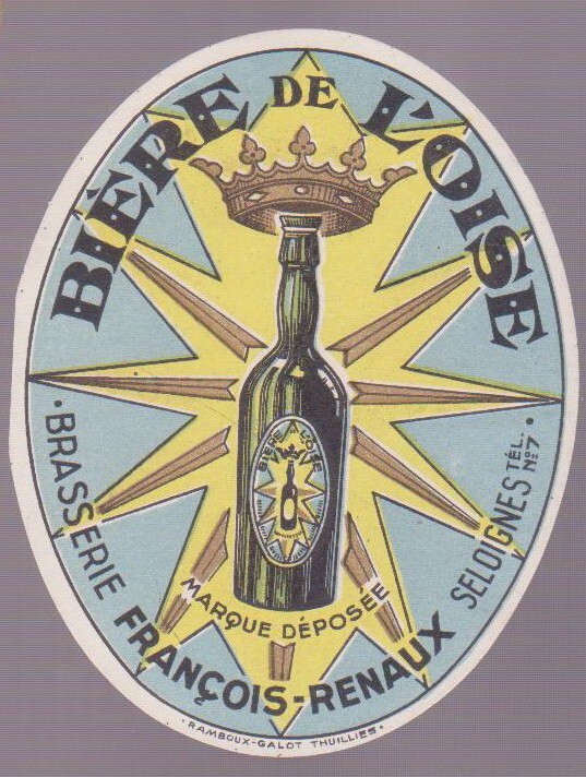 Francois Renaux: Biere De L'Oise Brasserie. Etichetta Araldica d'Epoca