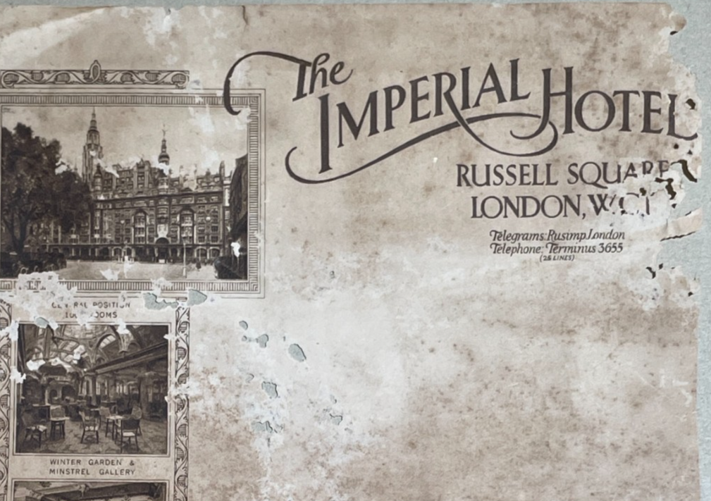 Antica Pubblicitaria: Carta Da Lettera Intestata Dell'Imperial Hotel Di Londra