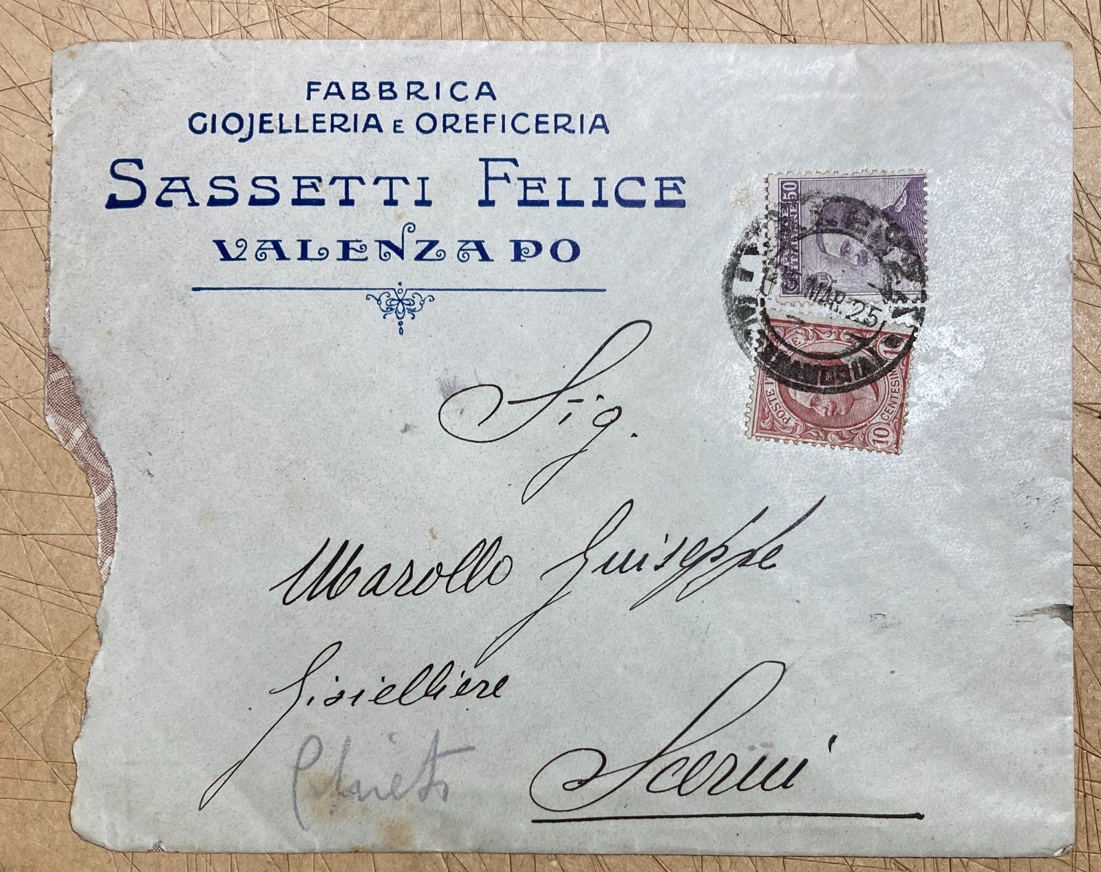 Valenza Po   Gioielleria E Oreficeria   Antica Busta Intestata