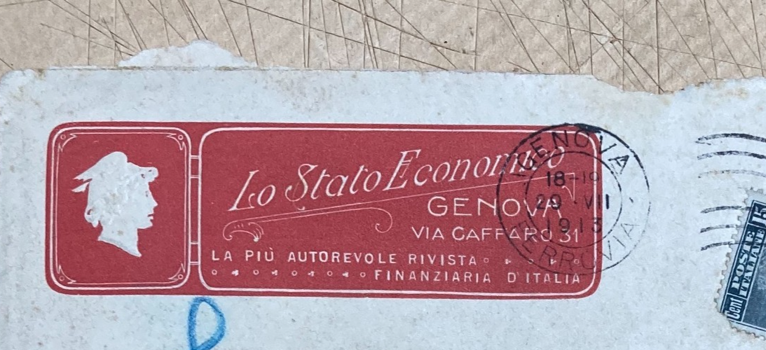 Genova   Economia   Busta Intestata Pubblicitaria   Rivista Lo Stato Economico   1913