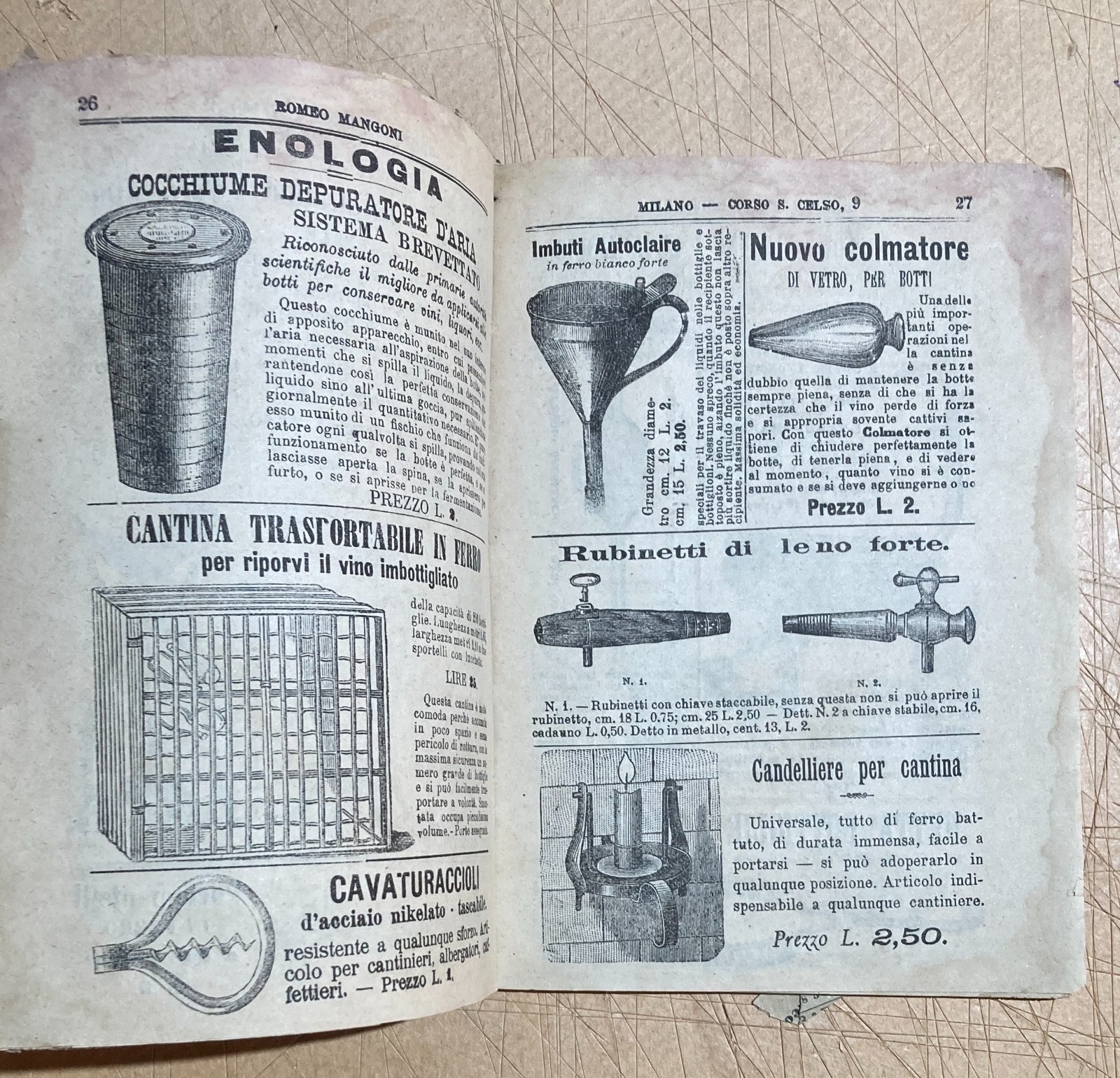 Antico Catalogo Illustrato Mangoni: Casalinghi, Attrezzi, Agraria, Giochi E Orologi