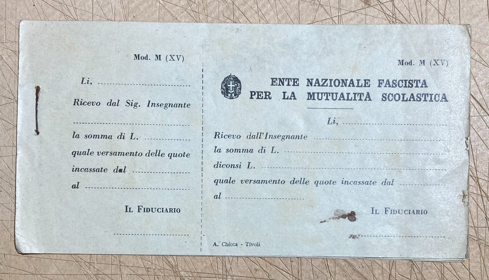 Scuola, Fascismo, Mutualità Scolastica: Ricevute Quote Insegnanti (Tivoli)