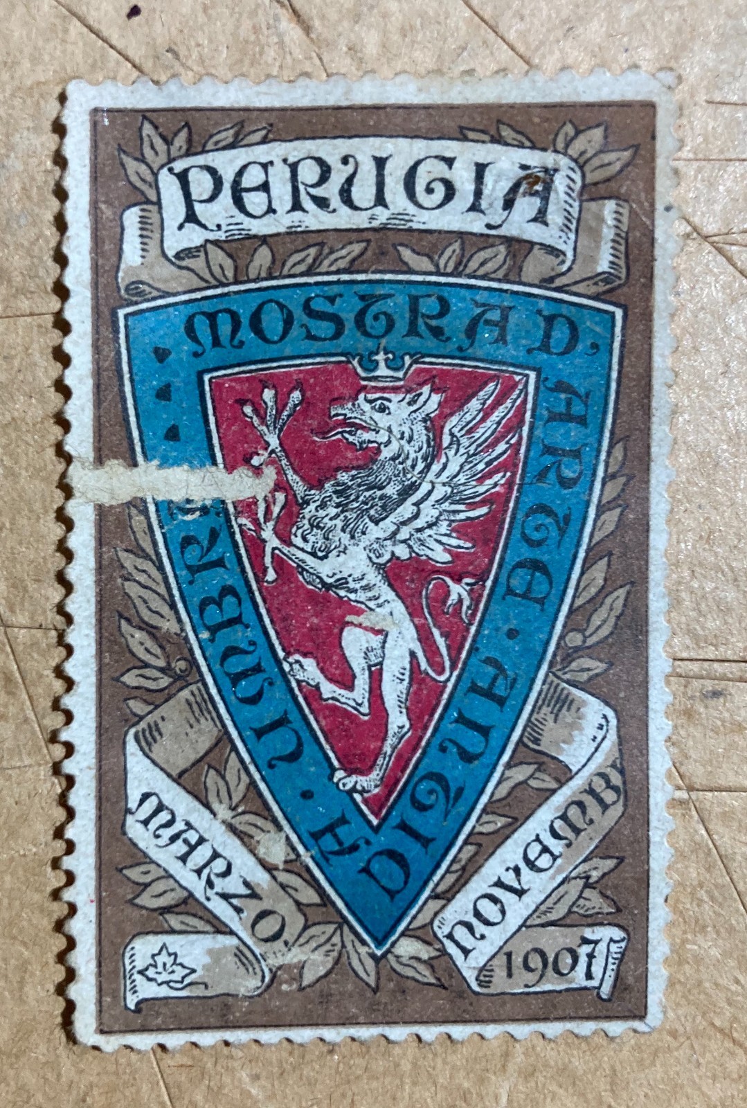Umbria, Perugia: Mostra d'Arte Antica. Chiudilettera Pubblicitario, 1907. Araldica