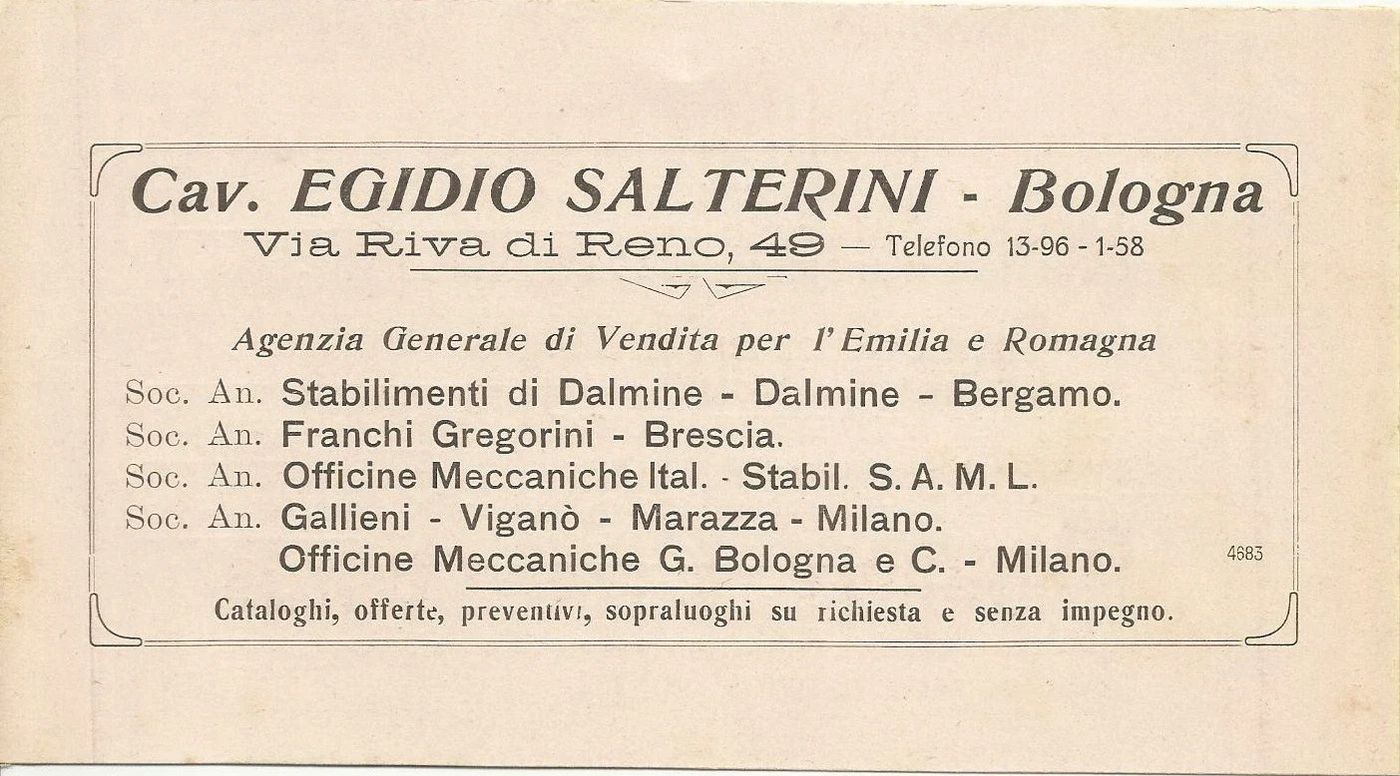 Bologna, Egidio Salterini: Tubi In Acciaio, Impianti Per Molini E Pastifici, Pubblicità