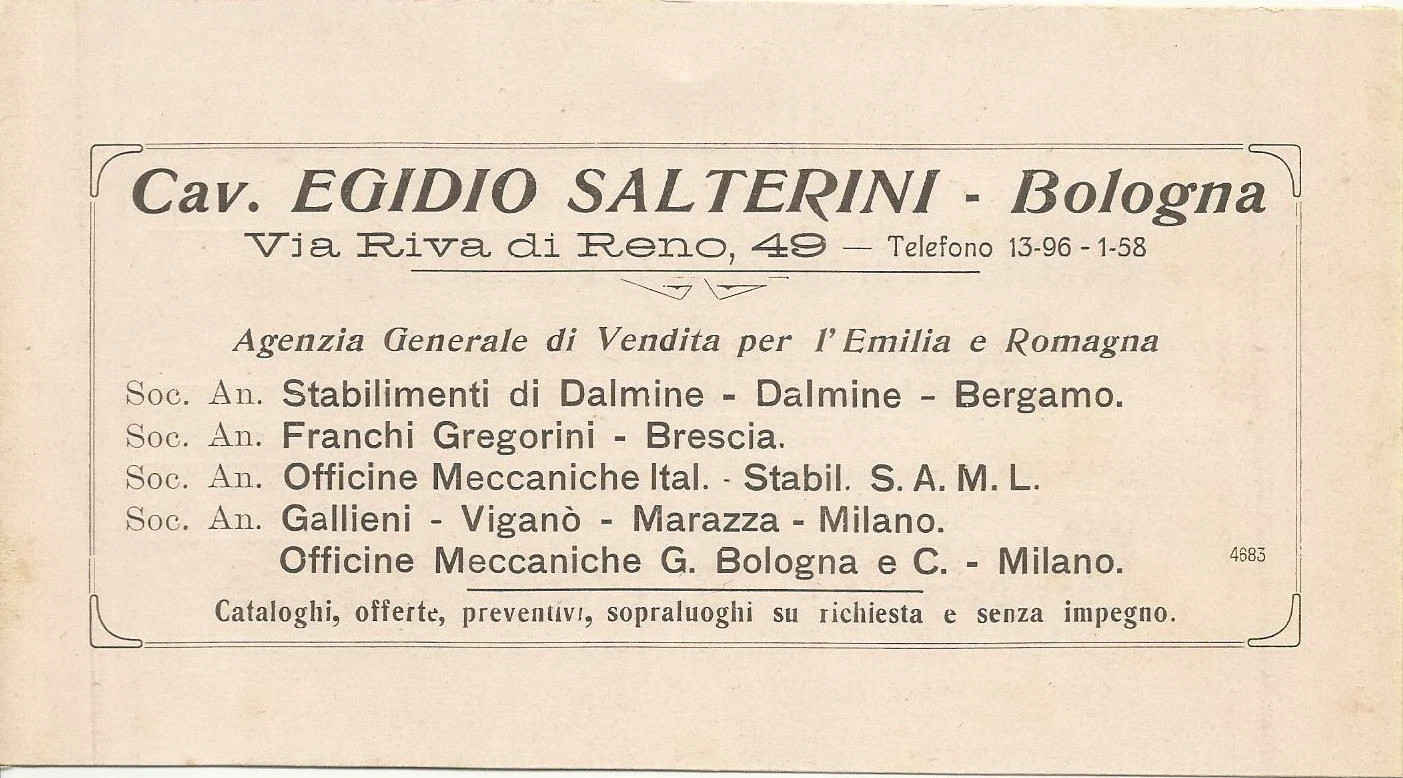 Bologna, Egidio Salterini: Tubi In Acciaio, Impianti Per Molini E Pastifici, Pubblicità