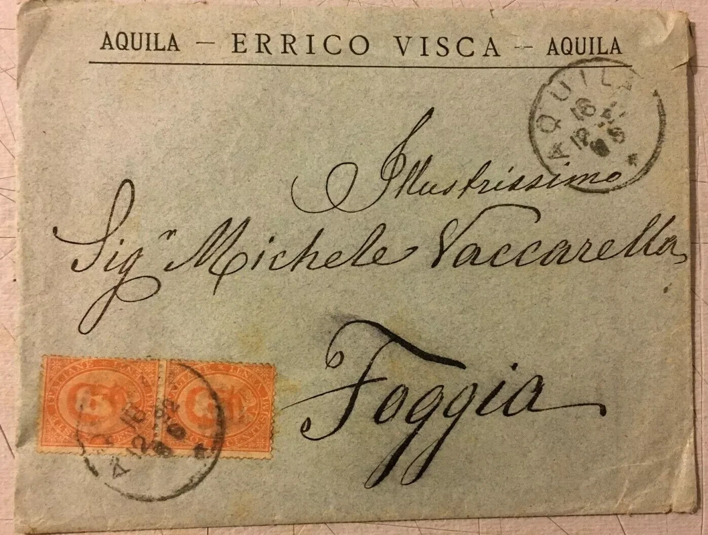 Abruzzo, L'Aquila, Errico Visca: Busta Pubblicitaria E Filatelia Antica