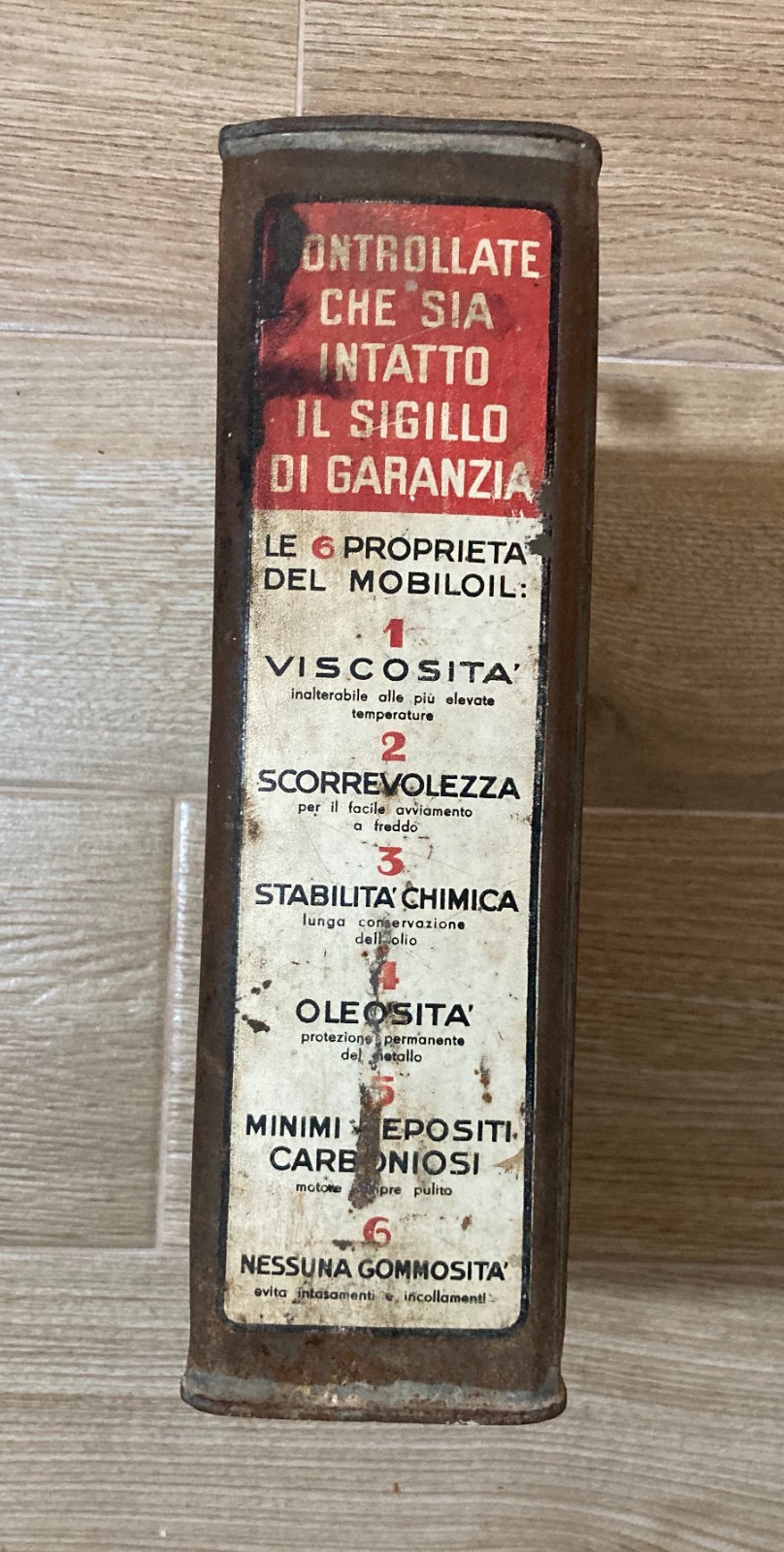 Motori, Lubrificanti: Mobiloil "B", Genova, Vacuum Oil Company. Latta Pubblicitaria.