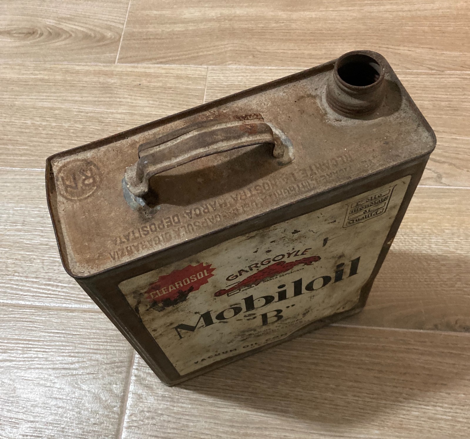 Motori, Lubrificanti: Mobiloil "B", Genova, Vacuum Oil Company. Latta Pubblicitaria.